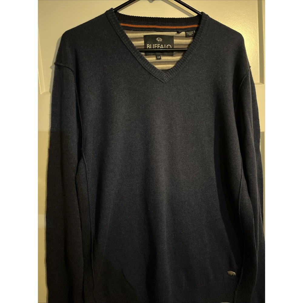 Buffalo David Bitton Sweater Men’s Large Blue Wool Blend Long Sleeve V-Neck